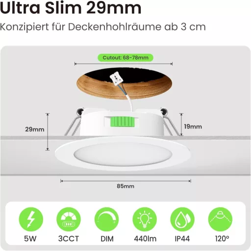 ALUSSO LED Ugradbena Spot Svjetiljka 5W 460 Lumena Zatamnjiva 3 Temperature Boje