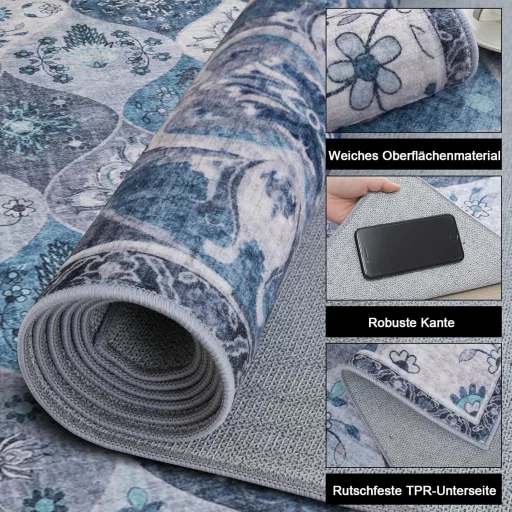 Xfrog Virágmintás Boho Szőnyeg 160x230cm - Csúszásmentes Mosható Puha Szőnyeg Nappalihoz