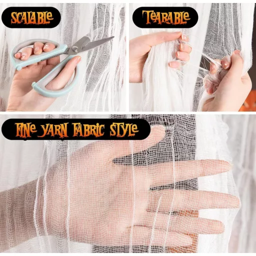 GIONAR Decor Halloween Material textil 5x2,15m Alb Groază Decorațiuni de petrecere