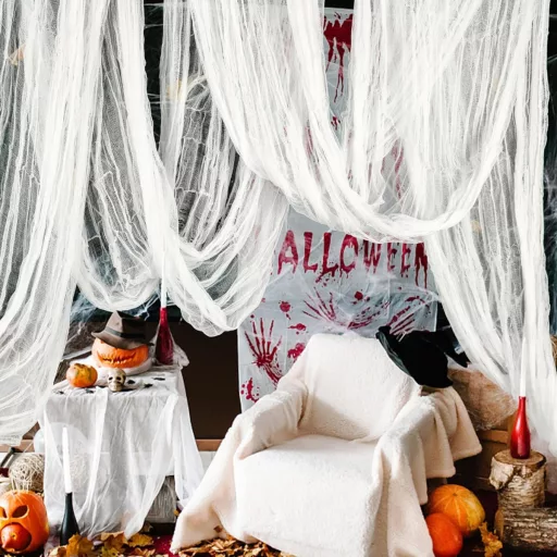GIONAR Halloween Dekorációs Textil 5x2,15m Fehér Félelmetesség Parti Díszítés