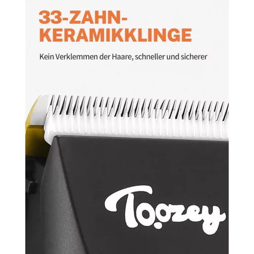 Toozey Professzionális Kutyanyíró - 7500 RPM Erős Motor, Csendes Működés, 33 Fogas Titán-Kerámia Penge, Vezeték Nélküli, Macskákhoz is, 6 Vá