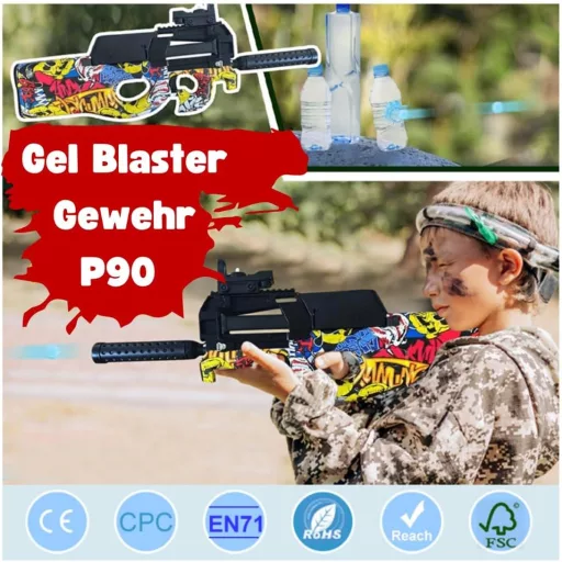 Pistol electric cu gel RUNQI P90 cu ochelari de protecție, roșu