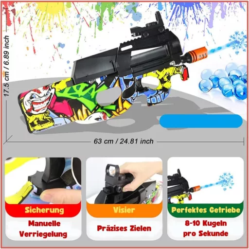 Pistol electric cu gel RUNQI P90 cu ochelari de protecție, roșu