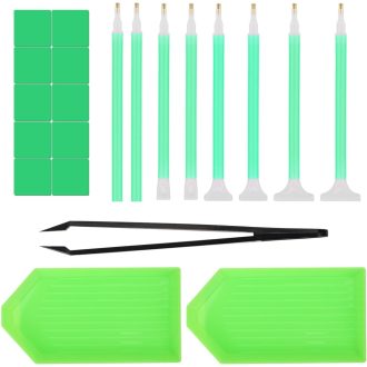   XIHIRCD 21 részes gyémántfestés készlet toll ragasztó csipesz tálca zöld