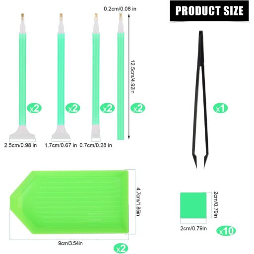 XIHIRCD 21 részes gyémántfestés készlet toll ragasztó csipesz tálca zöld