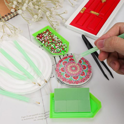 XIHIRCD 21 részes gyémántfestés készlet toll ragasztó csipesz tálca zöld