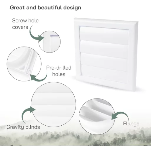 Vent Systems 125mm Capac Aerisire Alb - Capac Evacuare Uscător cu Fante de Aerisire - Apărătoare Extracție - Grilă de Admisie Aer Plastic, Unilaterală