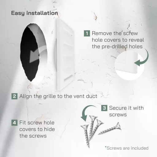 Vent Systems 125mm Capac Aerisire Alb - Capac Evacuare Uscător cu Fante de Aerisire - Apărătoare Extracție - Grilă de Admisie Aer Plastic, Unilaterală