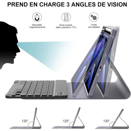 JADEMALL Xiaomi Pad 6/6 Pro 11" AZERTY Bluetooth tipkovnica s futrolom, ljubičasta