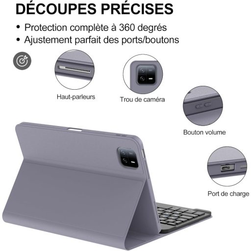 JADEMALL Xiaomi Pad 6/6 Pro 11" AZERTY Bluetooth tipkovnica s futrolom, ljubičasta