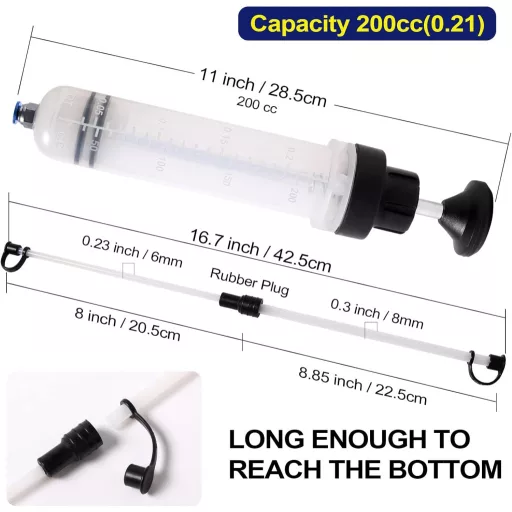 Seringă extractoare ulei LEMOTO 200ml - Pompă manuală lichide pentru lichid de frână, ulei de motor, lichid de răcire - Pompă extractoare ulei auto