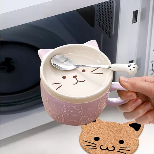 BigNoseDeer Aranyos Lila Macska Bögre Tetővel - Kawaii Kávéscsésze Macskamániásoknak