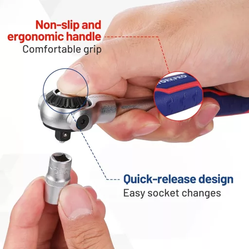 WORKPRO 1/4" Ráčňový kľúč s otočnou hlavou, 72 zubov, 270° nastaviteľná kĺbová hlava s rýchloupínaním