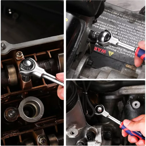 WORKPRO 1/4" Ráčňový kľúč s otočnou hlavou, 72 zubov, 270° nastaviteľná kĺbová hlava s rýchloupínaním