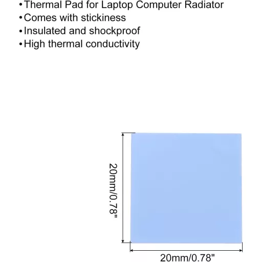 Pad termic siliconic QUARKZMAN 3.6 W/m.K - 20x20x0.5mm, albastru, pentru răcire laptop, calculator, radiator - Izolație termică rezistentă la căldură