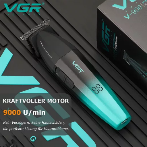 VGR 906 Professzionális Hajvágó, 9000 RPM T-Pengés Vezeték Nélküli Szakállvágó, 240 Perces Üzemidő, USB Tölthető, Zöld