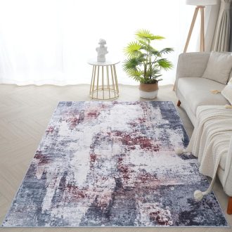   Xfrog Modern Absztrakt Mosható Szőnyeg Nappaliba és Hálószobába - Rövid Szálú, Csúszásgátlós, Piros/Szürke Gyapjúkeverék, 160 x 230 cm