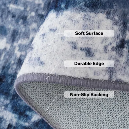 Xfrog Moderni Apstraktni Perivi Tepih za Dnevni Boravak i Spavaću Sobu - Kratka Vlakna, Protuklizni, Hipoalergen - Mornarsko Plava-Siva, 120x160 cm