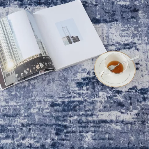 Xfrog Moderni Apstraktni Perivi Tepih za Dnevni Boravak i Spavaću Sobu - Kratka Vlakna, Protuklizni, Hipoalergen - Mornarsko Plava-Siva, 120x160 cm