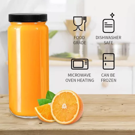 OAMCEG Set od 8 staklenih boca od 500 ml - boce za sok s PP poklopcima i slamkama, perive u perilici posuđa, pogodne za pohranu u hladnjaku, za smoothieje