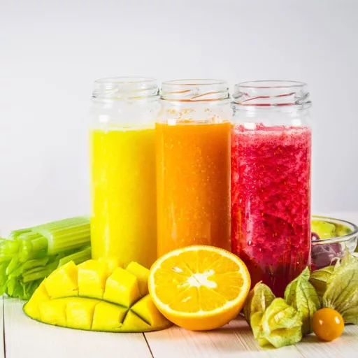 OAMCEG Set od 8 staklenih boca od 500 ml - boce za sok s PP poklopcima i slamkama, perive u perilici posuđa, pogodne za pohranu u hladnjaku, za smoothieje