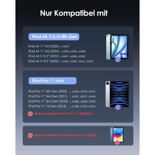 Qulose QWERTZ Billentyűzet Tok iPad Air 11" M3/M2 iPad Pro 11" Bluetooth Mágneses Fekete