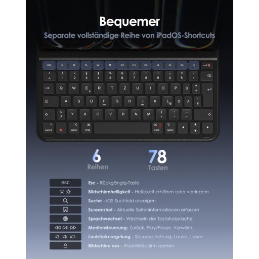 Qulose QWERTZ Tipkovnica Futrola za iPad Air 11" M3/M2 iPad Pro 11" Bluetooth Magnetska Crna