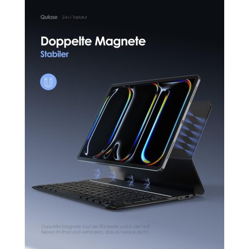 Qulose QWERTZ Billentyűzet Tok iPad Air 11" M3/M2 iPad Pro 11" Bluetooth Mágneses Fekete