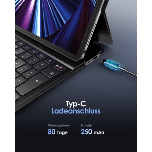 Qulose QWERTZ Billentyűzet Tok iPad Air 11" M3/M2 iPad Pro 11" Bluetooth Mágneses Fekete