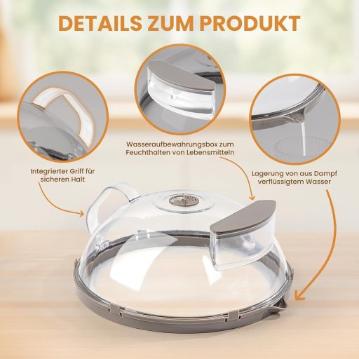 Capac pentru alimente de microunde Gracenal, 26 cm - Cu mâner integrat, sistem de evacuare a aburului, accesoriu de bucătărie anti-stropire, se poate agăța pe perete