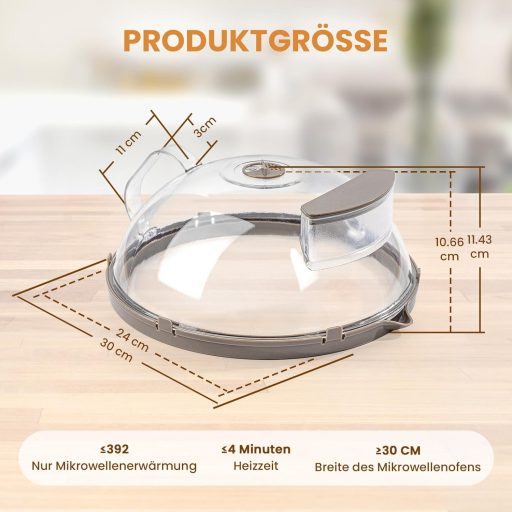 Capac pentru alimente de microunde Gracenal, 26 cm - Cu mâner integrat, sistem de evacuare a aburului, accesoriu de bucătărie anti-stropire, se poate agăța pe perete