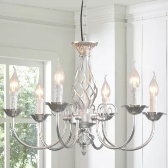   Candelabru vintage argintiu JIINOO cu 6 brațe, lampă suspendată reglabilă pe înălțime pentru bucătărie și living