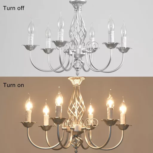 Candelabru vintage argintiu JIINOO cu 6 brațe, lampă suspendată reglabilă pe înălțime pentru bucătărie și living