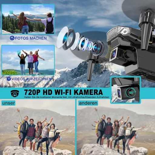 Wipkviey T27 Skladací dron s kamerou - FPV WiFi živé vysielanie, 2 batérie, 30 minút letového času, gravitačné ovládanie, gesto Se