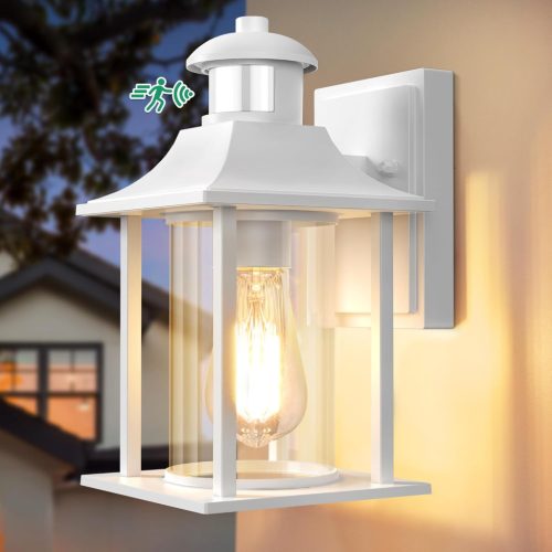Lamomo Lampă de Perete de Exterior Albă - Corp de iluminat LED din Aluminiu IP23 Rezistent la Apă cu 3 Moduri de Iluminare și Senzor de Mișcare pentru Intrare, Balcon, Terasă
