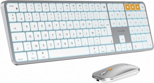 ProtoArc KM100-A Set Tastatură și Mouse Wireless cu Iluminare de Fundal pentru MacBook - Bluetooth AZERTY Alb, Compatibil cu iPhone, iPad,