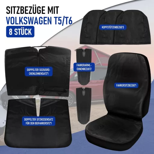 Poťah na autosedačku STEEIRO pre modely VW T5 T6 (2003-2022) - Vodoodolný, 3-miestny ochranný poťah kompatibilný s Volkswagen.
