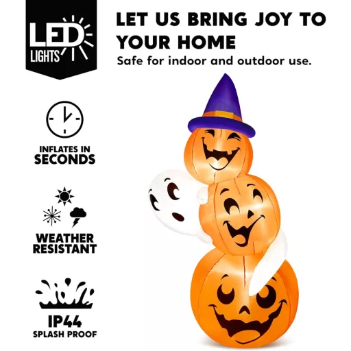 Joiedomi 180 cm Halloween Felfújható Dekoráció Kültéri - Szellem és Tök Boszorkány Kalappal