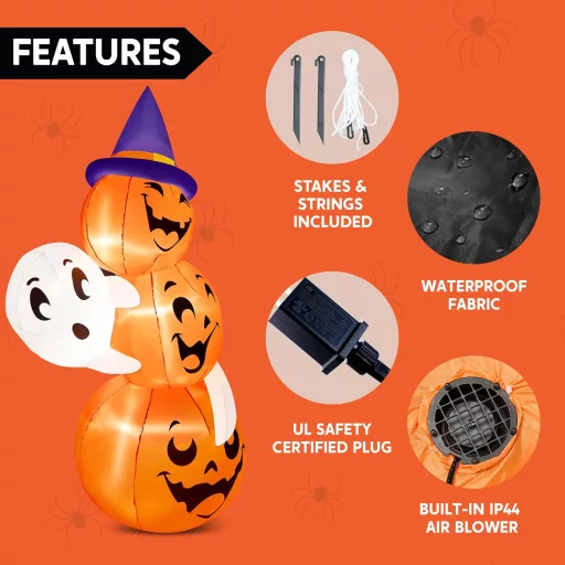 Nafukovacia halloweenska dekorácia Joiedomi 180 cm – Duch a tekvica s čarodejníckym klobúkom