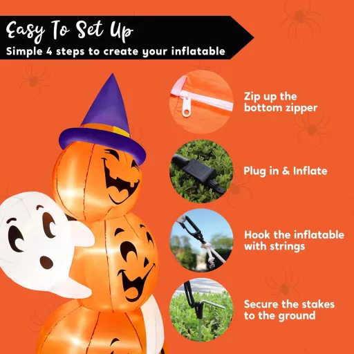 Joiedomi 180 cm Halloween Felfújható Dekoráció Kültéri - Szellem és Tök Boszorkány Kalappal