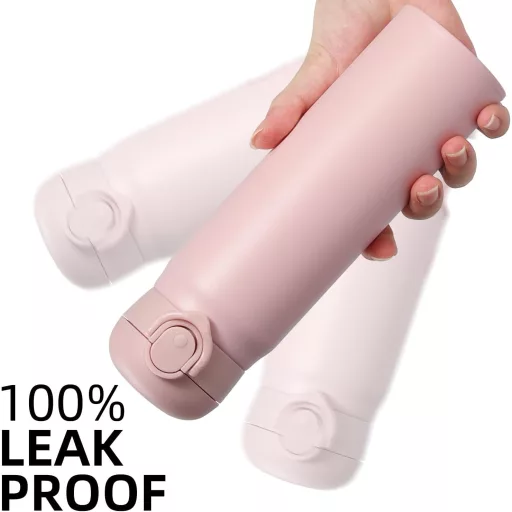Nerezová termoska Olerd 500 ml – udrží nápoj teplý aj studený, stláčateľná, športová a školská fľaša na vodu, ružová