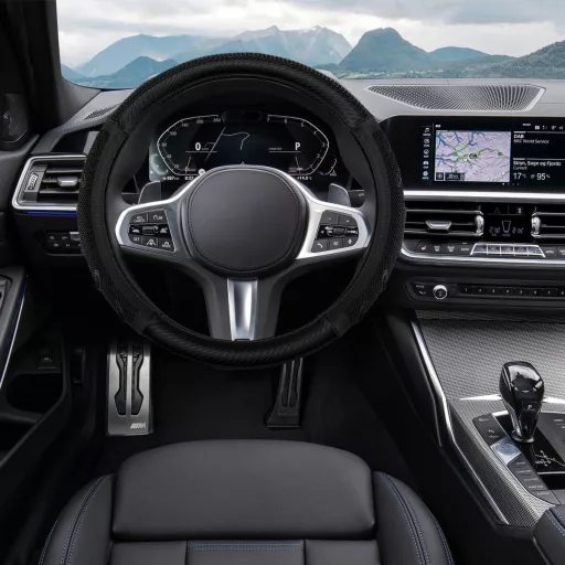 Adunsiaoto Poťah na volant z pravej kože 38 cm čierny protišmykový športový