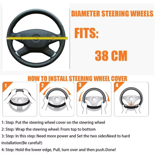 Adunsiaoto Poťah na volant z pravej kože 38 cm čierny protišmykový športový