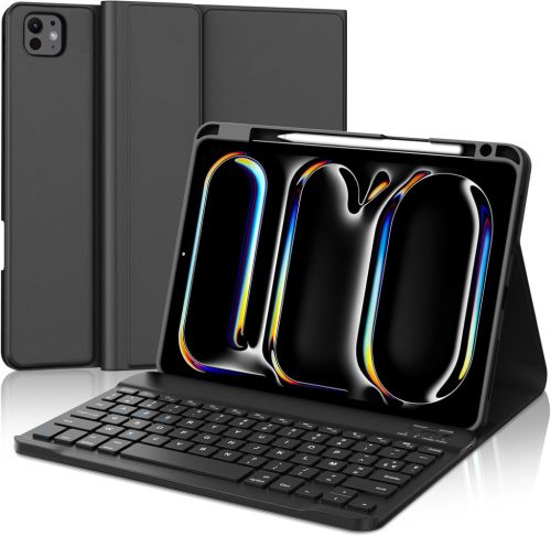 FARYODI iPad Pro 11 (M4) 2024 Védőtok AZERTY Francia Billentyűzettel - Levehető Bluetooth Billentyűzet, Beépített Tolltartó, Fekete
