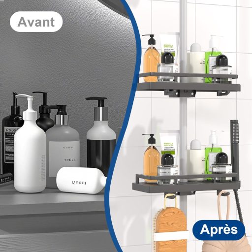 Cabină de duș KeZaara, fără găurire, plastic ABS, cu 2 cârlige, gri închis