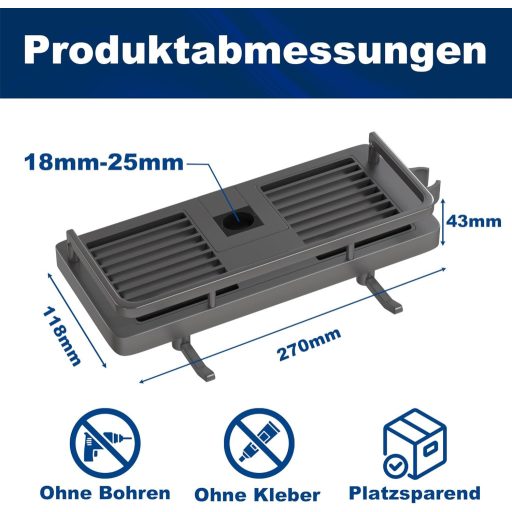 KeZaara Zuhanypult Fúrás Nélkül ABS Műanyag 2 Horgos 2 db Sötétszürke