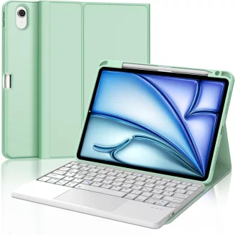   IVEOPPE iPad Air 11" Bluetooth Billentyűzet Érintőpaddal, Zöld Tok Tolltartóval