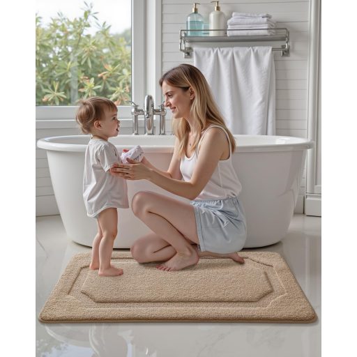 COLOR&GEOMETRY csúszásmentes fürdőszobai szőnyeg 61x92 cm bézs, puha és mosható