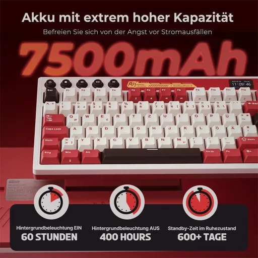 RK ROYAL KLUDGE M87 Mechanikus Gamer Billentyűzet - 75% TKL, Vezeték Nélküli, Kijelzővel, Dupla Gombbal, RGB, 7500 mAh, Hot-Swap Linear Crea