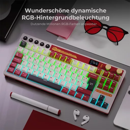 RK ROYAL KLUDGE M87 Mehanička Gaming Tipkovnica - 75% TKL, Bežična, S Zaslonom, Dvostrukim Gumbom, RGB, 7500 mAh, Hot-Swap Linear Crea